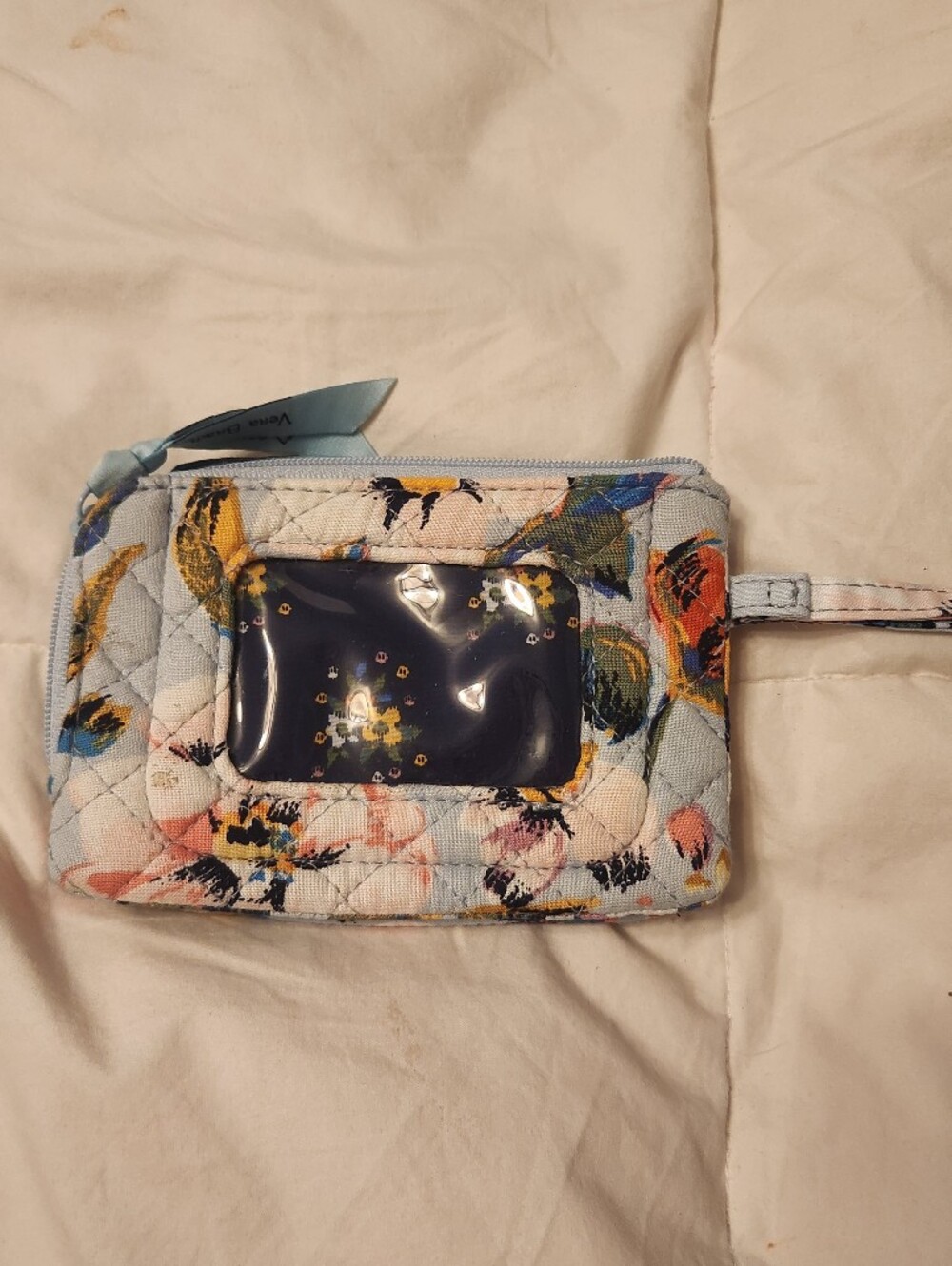 Vera Bradley Light Blue Quilted Floral Wristlet with ID Window